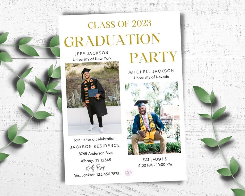 Graduation Party Invitation Template, Two Graduates Invitation With