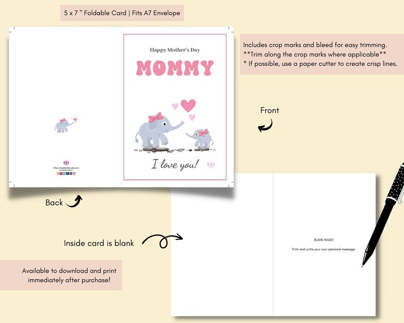 Happy Mother's Day Mommy Card, Printable Mother's Day Card, Happy ...