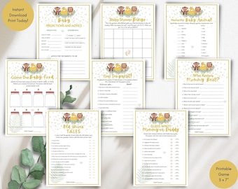 Pacote de jogos para chá de bebê Safari: Tema Selva (PDF para impressão)