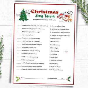 Christmas Song Trivia Game: Printable Holiday Party Activity (PDF)