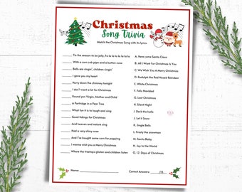 Christmas Trivia, Christmas Games, Christmas Song Trivia, Christmas Party Game, Christmas Printable, Christmas Games for Kids and Adults