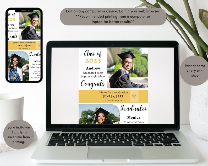 Graduation Party Invitation Template Two Graduates Invitation Etsy