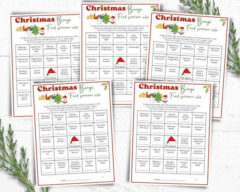 Christmas Bingo, Find the Guest Game, Christmas Find Someone Who ...