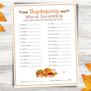 Thanksgiving Word Scramble, Word Scramble Thanksgiving Game, Printable Word Scramble