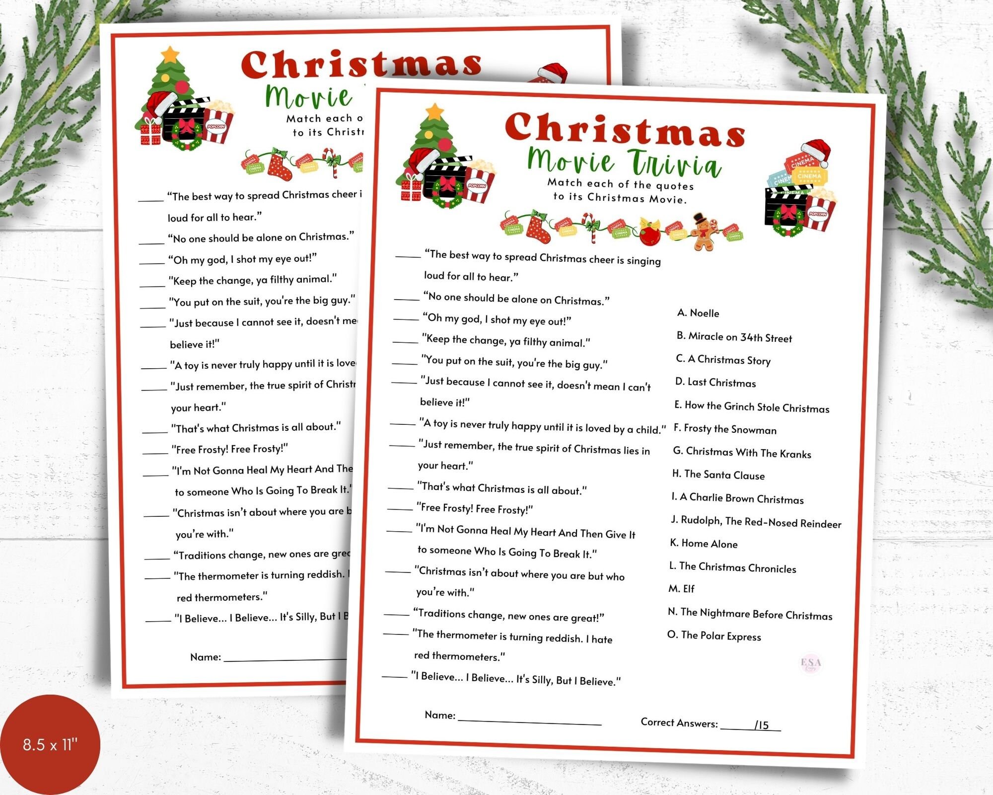 Christmas Movie Trivia Game Christmas Trivia Game (Instant Download) - Etsy