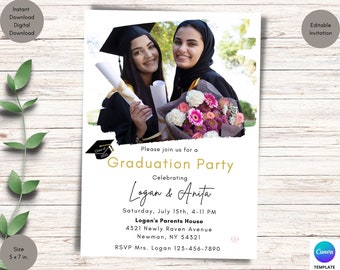 Graduation Invitation Template, Editable Graduation Party Invitation, Graduation Announcement, Canva Template