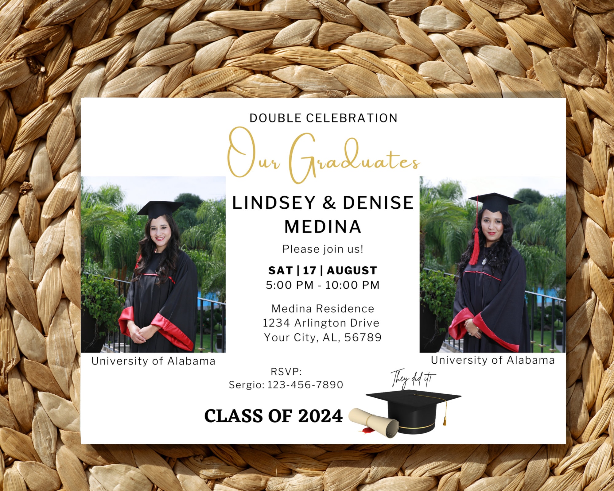 Two Graduates Invitation Template: Photo Graduation Party Invite ...