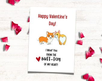 Corgi Valentijnsdagkaart, Valentijnsdagkaart voor hem of haar, Afdrukbare Valentijnsdagkaart, Grappige Valentijnskaart