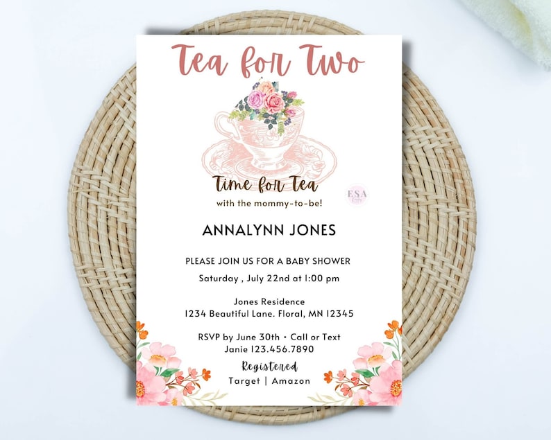 Twin Baby Shower Invitation Template Floral Baby Shower Etsy