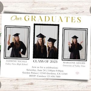 Graduation Party Invitation Template, Two Graduates Invitation with Multiple Picture, Print or Digital Party Invite, Graduation Announcement