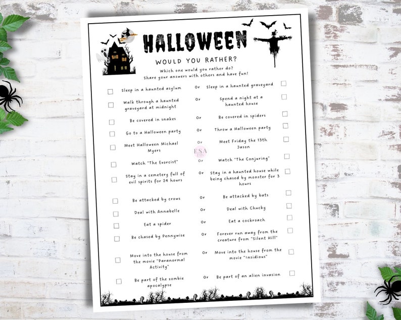 Would You Rather Printable Game, Spooky Halloween Party Game, Halloween Activity for Kids, Halloween This or That image 2