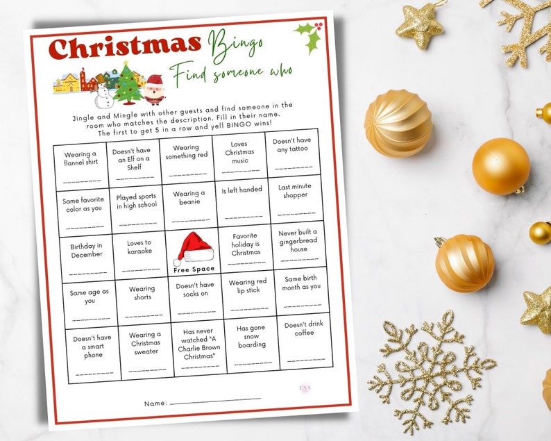 Christmas Bingo, Find the Guest Game, Christmas Find Someone Who ...