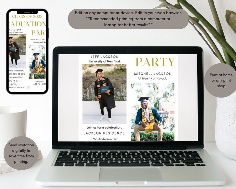 Graduation Party Invitation Template Two Graduates Invitation Etsy