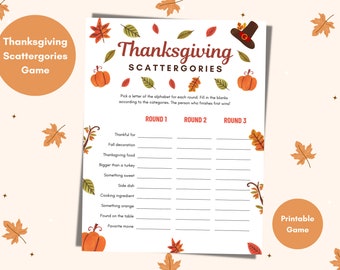 Thanksgiving Scattergories-Spiel: Familienspaß zum Ausdrucken (PDF)