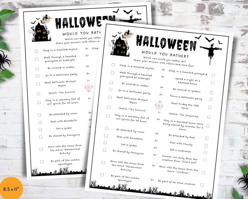 Would You Rather Printable Game Spooky Halloween Party Game Etsy