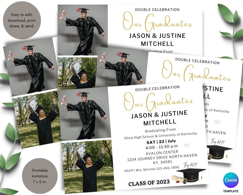 Two Graduates Invitation Template: Photo Graduation Party Invite ...