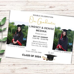 Two Graduates Invitation Template: Photo Graduation Party Invite (Digital)
