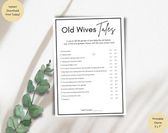 Old Wives Tales Game, minimalistisch baby shower spel, Old Wives Tales baby shower spel, gender reveal spel