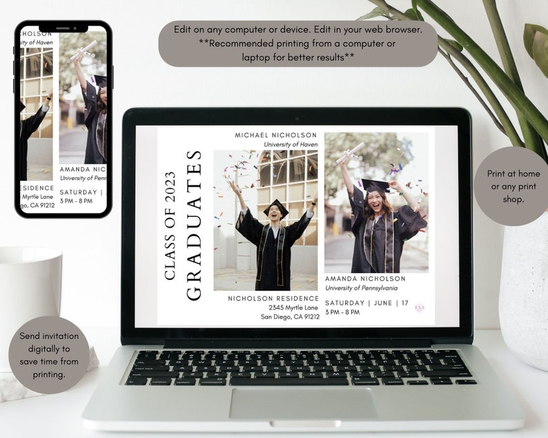 Graduation Party Invitation Template, Two Graduates Invitation With ...