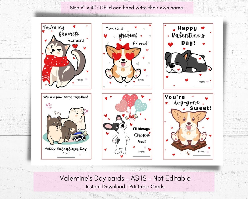 Printable Dog Valentine's Day Cards Classroom Valentine - Etsy