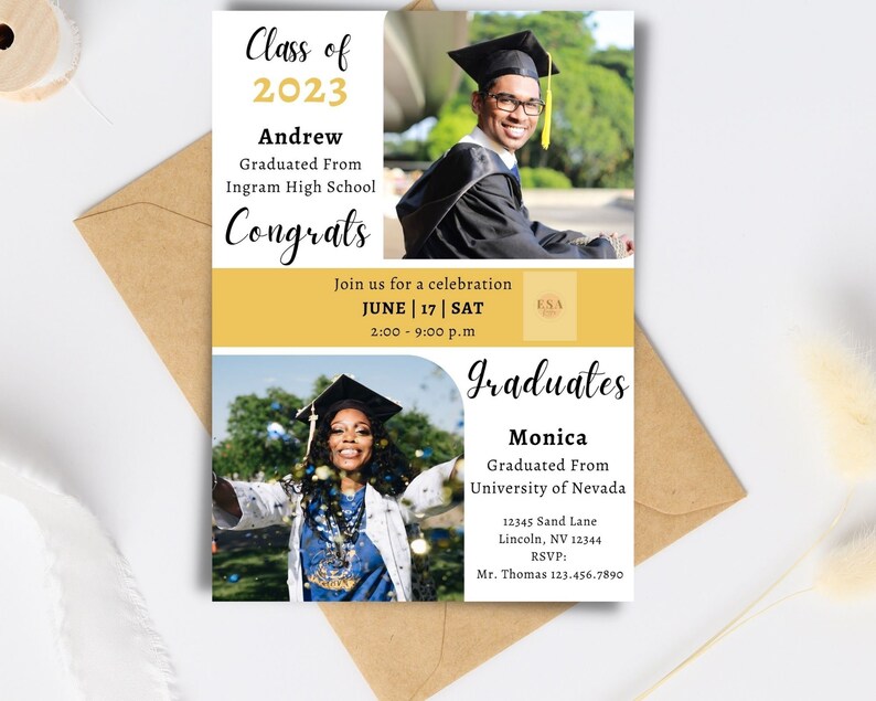 Graduation Party Invitation Template Two Graduates Invitation Etsy