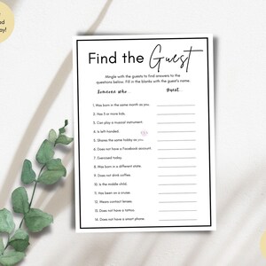 Find The Guest Baby Shower Game: Minimalist Printable (Digital Download)