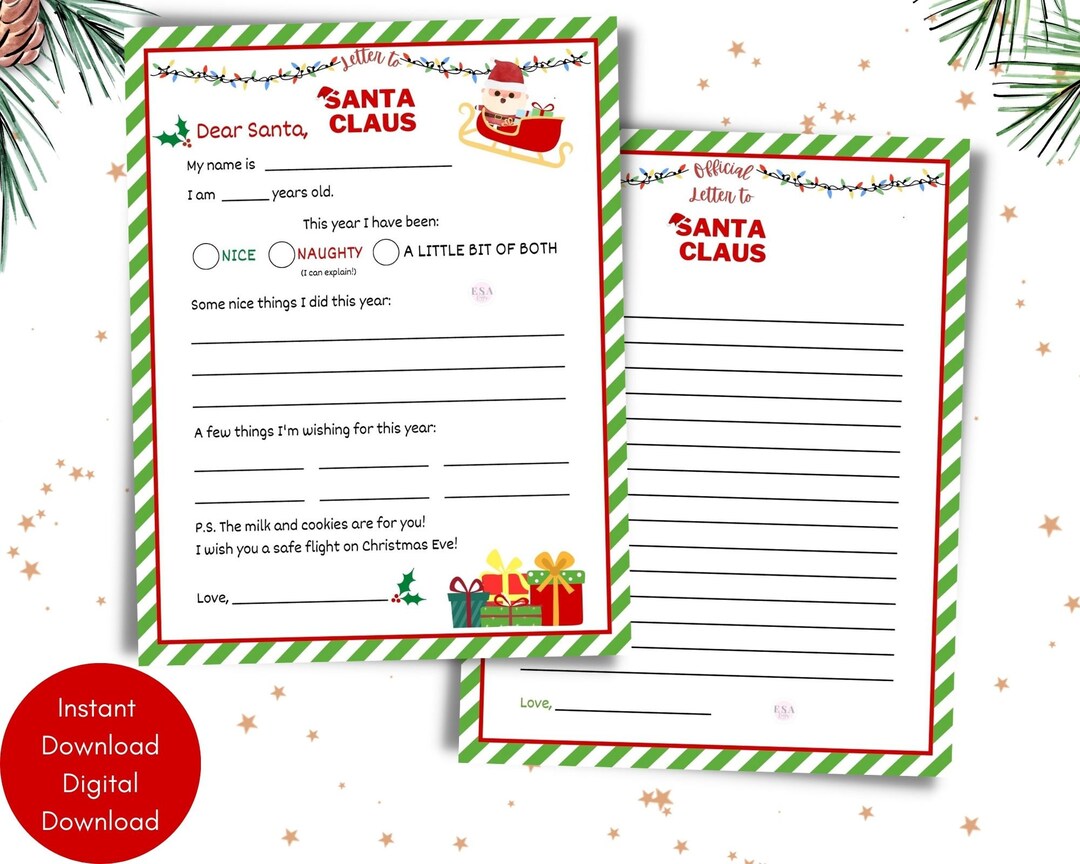 Letter to Santa: Kids Christmas Wish List Activity (PDF) - Etsy