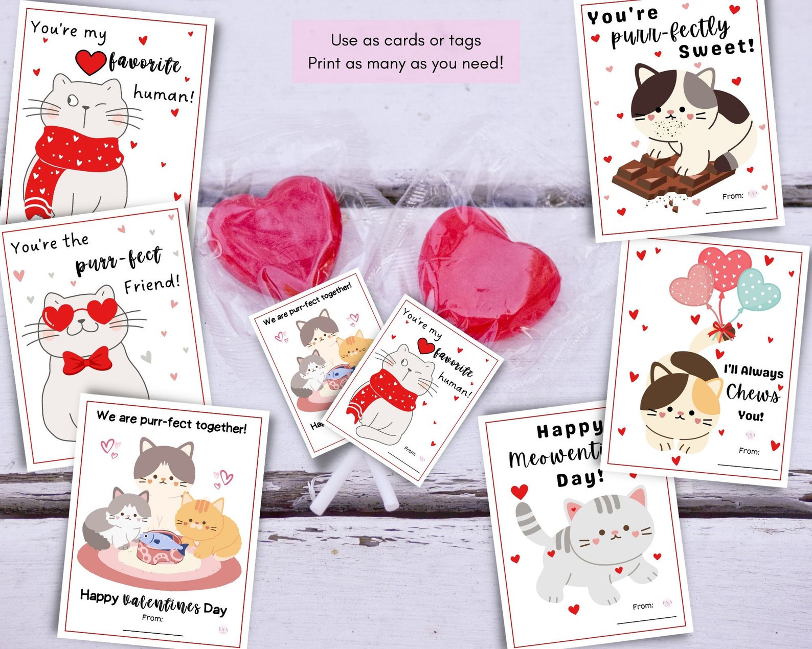 Printable Cat Valentine's Day Cards Classroom Valentine - Etsy