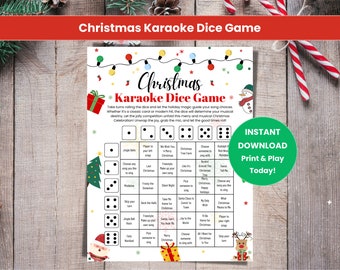 Christmas Karaoke Dice Game, Christmas Dice Game, Christmas Party Game, Christmas Game Printable, Christmas Family Game, Christmas Song Game