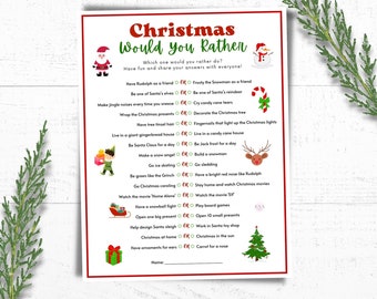 Would You Rather, Christmas Would You Rather Game, Christmas Games for Kids and Adults, Printable Christmas Games, This or That