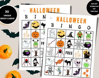 Halloween Bingo Game: 30 Printable Cards, Class Party (PDF)