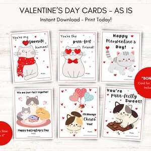 Cat Valentine Card, Valentines Day Card for Kids, Cat Valentine Tag, Valentines Day Card for School, Classroom Valentine, Printable Cards