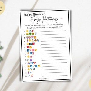 Emoji Baby Shower Game, Emoji Pictionary Baby Shower, Baby Shower Emoji Pictionary, Minimalist Baby Shower