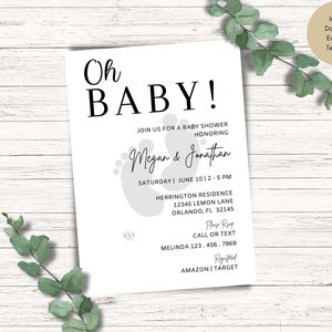 Minimalist Baby Shower Invitation: Oh Baby Template (Digital Download)