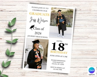 Graduation Invitation Template, Graduation Party and Birthday Invitation with Photo 18th Birthday, Graduation Announcement, Class of 2024