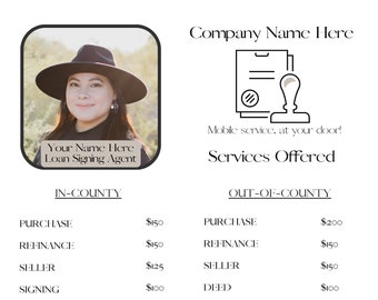 Notary | Loan Signing Agent | Brochure Price List | Simple Template