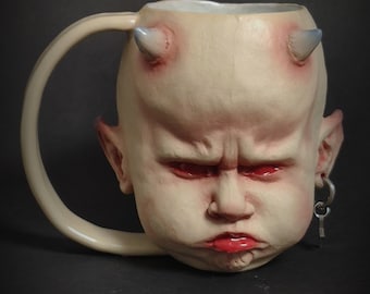 Exquisite Devil Mug - Little Devil Horror Mug - "Pristine Dio" - Luxury Devil Mug - Intricately Designed - Airbrushmaniacs - Devil Sculpted,