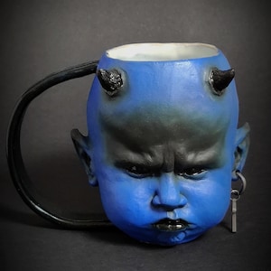 Handcrafted Stoneware Mug Ocean Dio Collector's Devil Mug Devil-themed Premium Horror Mug Devil Illustration mug Delightful Mug, image 1