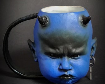 Handcrafted Stoneware Mug -"Ocean Dio" -Collector's Devil Mug - Devil-themed - Premium Horror Mug- Devil Illustration mug -Delightful Mug,