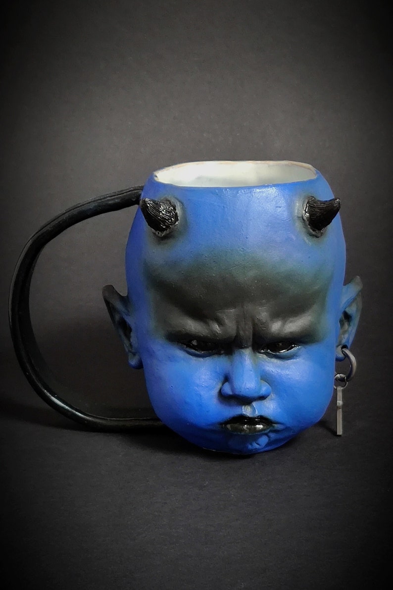 Handcrafted Stoneware Mug Ocean Dio Collector's Devil Mug Devil-themed Premium Horror Mug Devil Illustration mug Delightful Mug, image 1