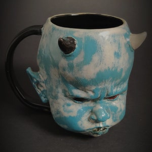 Little Devil Spooky Mug Larimar Dio Stoneware Mug Cup ceramic mug Satanic Mug Custom design Handmade Airbrushmaniacs image 9
