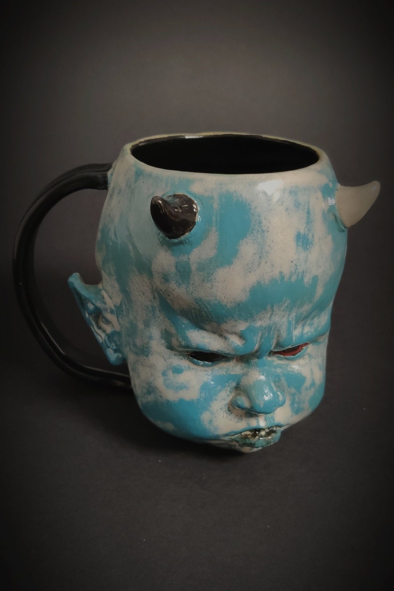 Little Devil Spooky Mug Larimar Dio Stoneware Mug Cup ceramic mug Satanic Mug Custom design Handmade Airbrushmaniacs image 9