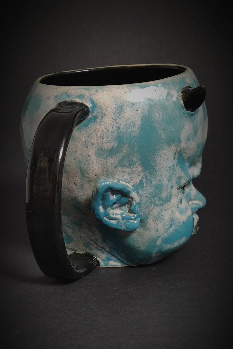 Little Devil Spooky Mug Larimar Dio Stoneware Mug Cup ceramic mug Satanic Mug Custom design Handmade Airbrushmaniacs image 7