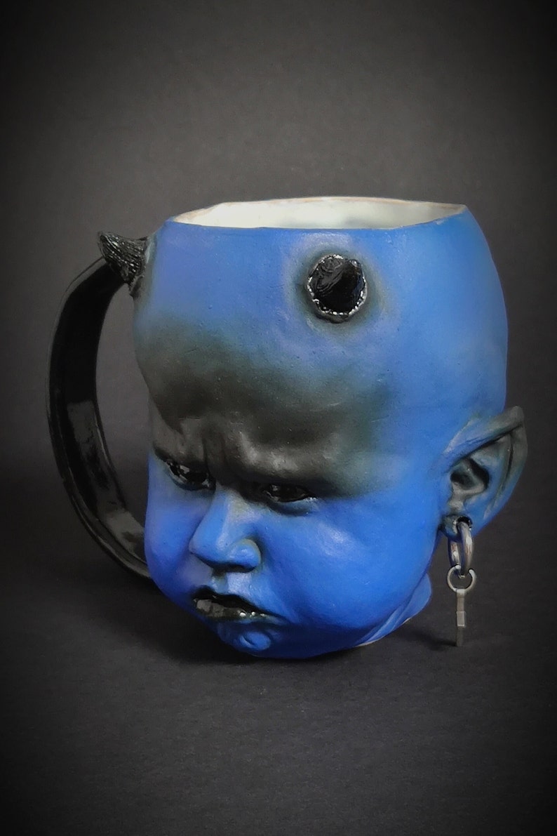 Handcrafted Stoneware Mug Ocean Dio Collector's Devil Mug Devil-themed Premium Horror Mug Devil Illustration mug Delightful Mug, image 2