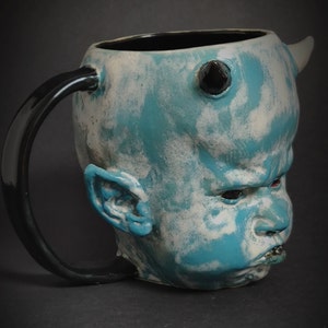 Little Devil Spooky Mug Larimar Dio Stoneware Mug Cup ceramic mug Satanic Mug Custom design Handmade Airbrushmaniacs image 8