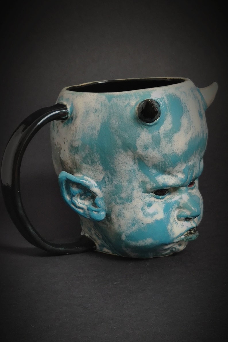 Little Devil Spooky Mug Larimar Dio Stoneware Mug Cup ceramic mug Satanic Mug Custom design Handmade Airbrushmaniacs image 8