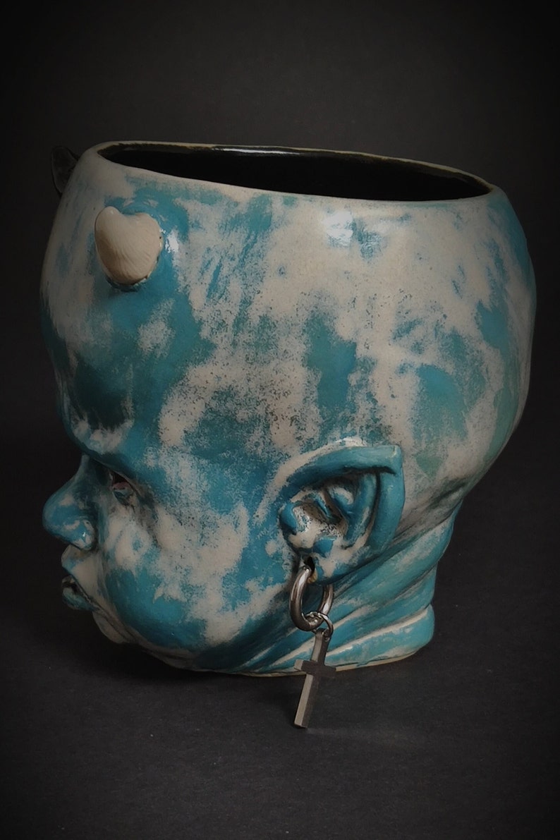 Little Devil Spooky Mug Larimar Dio Stoneware Mug Cup ceramic mug Satanic Mug Custom design Handmade Airbrushmaniacs image 3