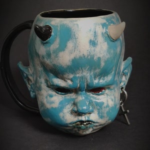 Little Devil Spooky Mug Larimar Dio Stoneware Mug Cup ceramic mug Satanic Mug Custom design Handmade Airbrushmaniacs image 1