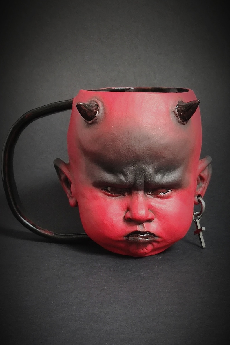 Handmade Devil Mug Crimson Dio Soil mug Home Decor ceramic mug Unique Mug Airbrushmaniacs Kitchenware, image 1