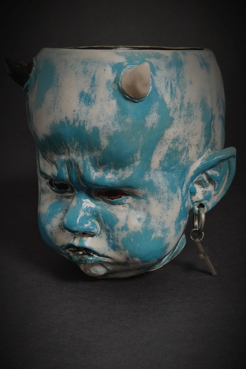 Little Devil Spooky Mug Larimar Dio Stoneware Mug Cup ceramic mug Satanic Mug Custom design Handmade Airbrushmaniacs image 2